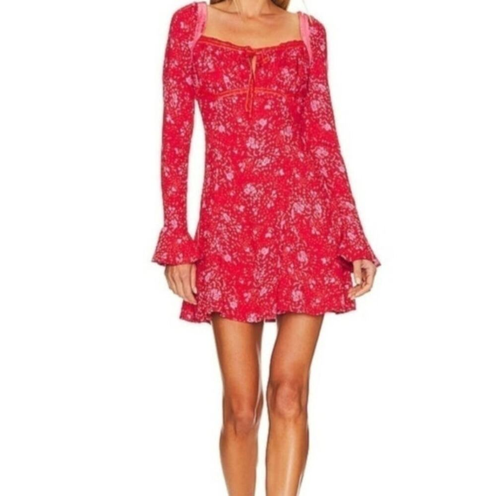 Free People Tess Mini Dress Coquette Cottagecore Red Pink Womens Size Large